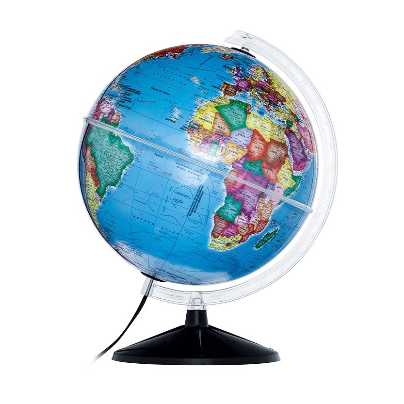 Globo Terrestre Político Prisma 30 cm Lâmpada LED Mapa Mundi na