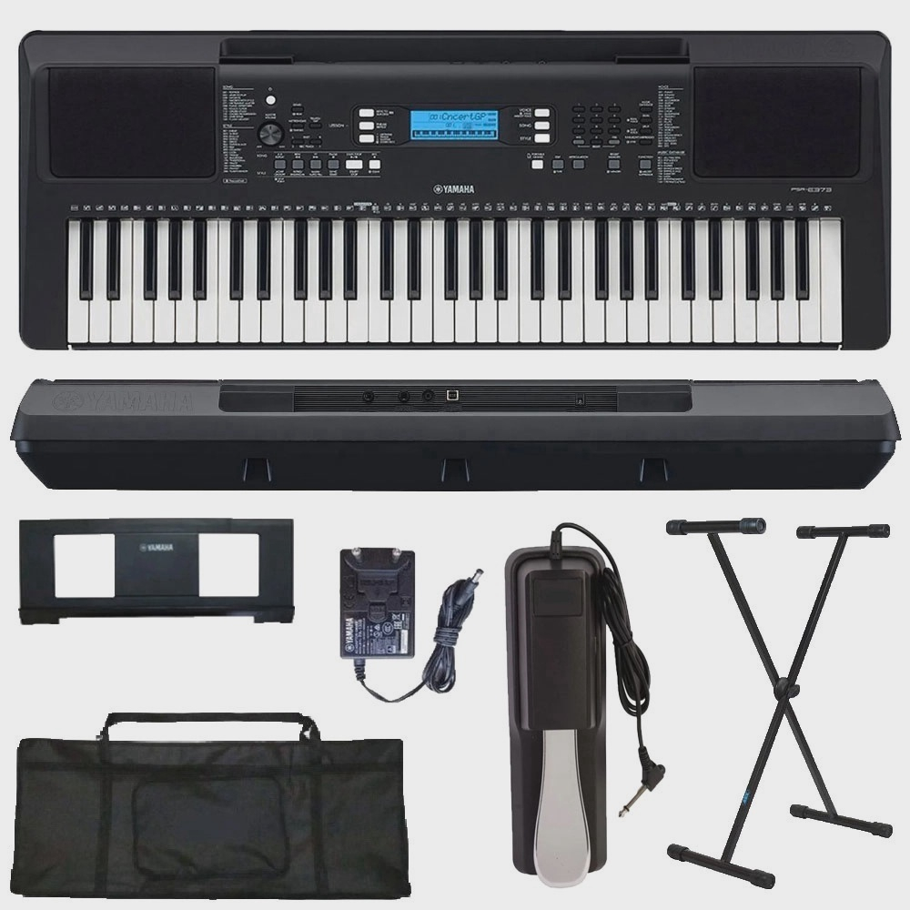 Teclado Arranjador Yamaha PSR E373 Preto Suporte X Capa Pedal