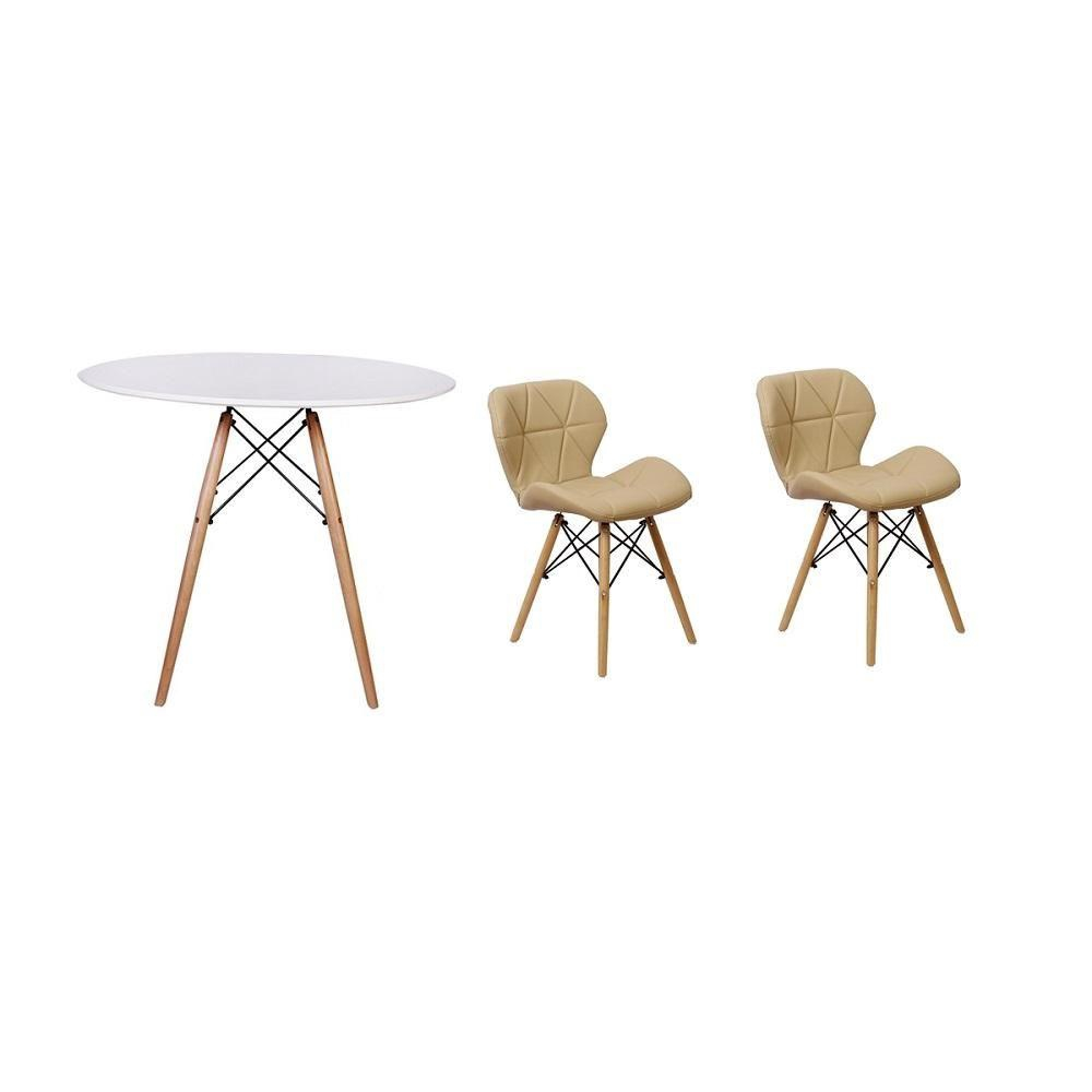 Mesa Jantar Eiffel 80cm Branca E 3 Cadeiras Slim Nude No Shoptime