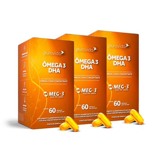 Kit 3 Unidades Ômega 3 dha 60 Cápsulas Pura Vida em Promoção na