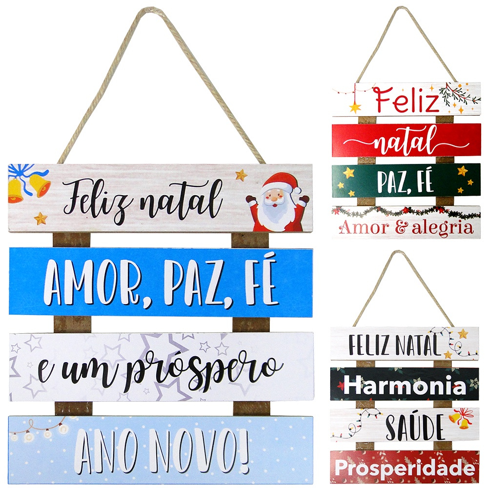 Enfeite Placa De Madeira Mdf Feliz Natal Frases Para Pendurar X Cm