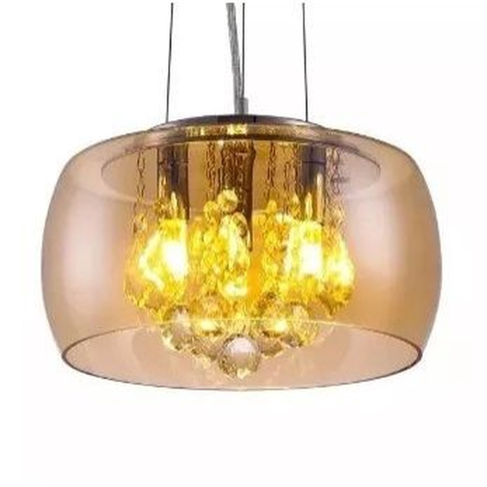 Lustre Pendente Sala Cristal K9 Attractive 28 Cm Ambar Submarino