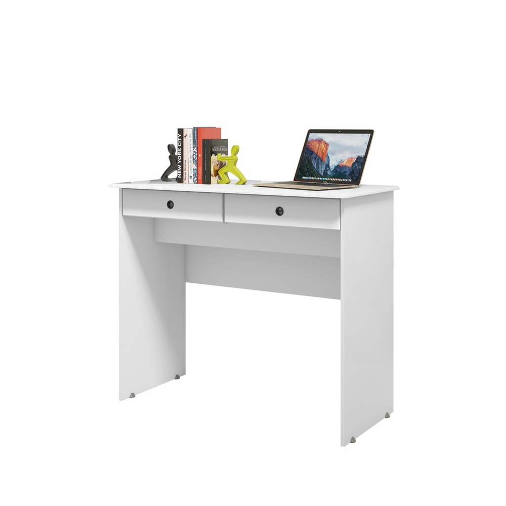 Mesa De Estudos Branca Escrivaninha 2 Gavetas Para Home Office Ej