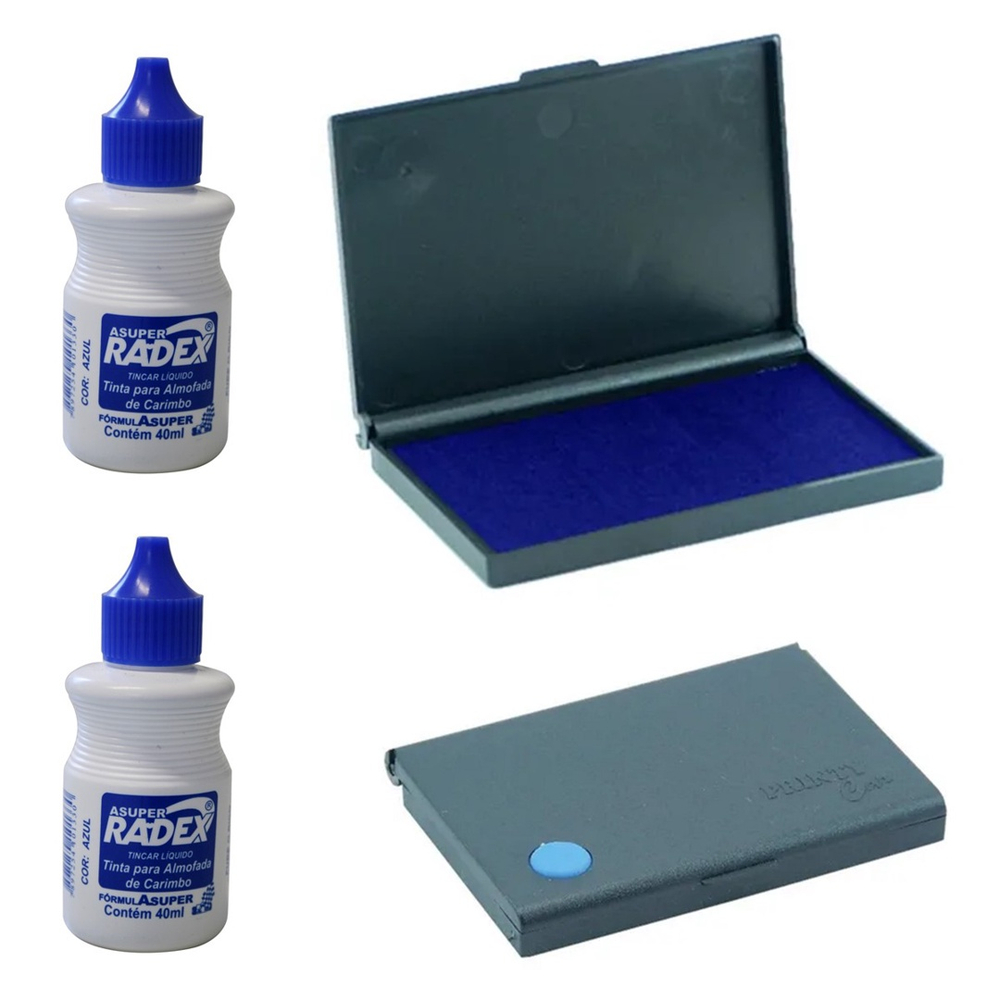 Kit Almofada Carimbo N03 Plástica Azul Tintas Escritório no Shoptime