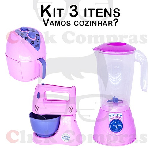 Kit Infantil Air Fryer Batedeira Liquidificador 3pç no Shoptime