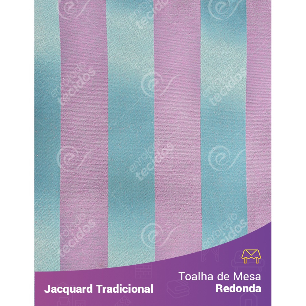 Toalha De Mesa Redonda Em Tecido Jacquard Azul Tiffany E Rosa Listrado