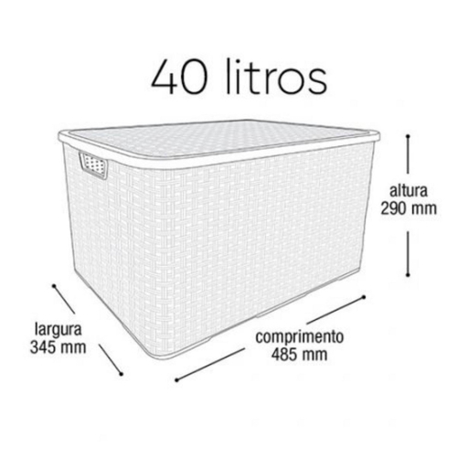 Caixa Organizadora Rattan Branco Grande Tampa 40 Litros em Promoção