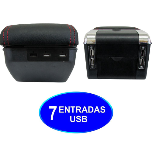 Console Apoio de Braço Universal Preto Costura Vermelha USB