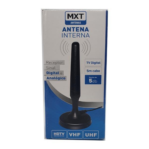 Antena Digital Interna Mxt Uhf Vhf Hdtv 5Db Cabo 5M em Promoção