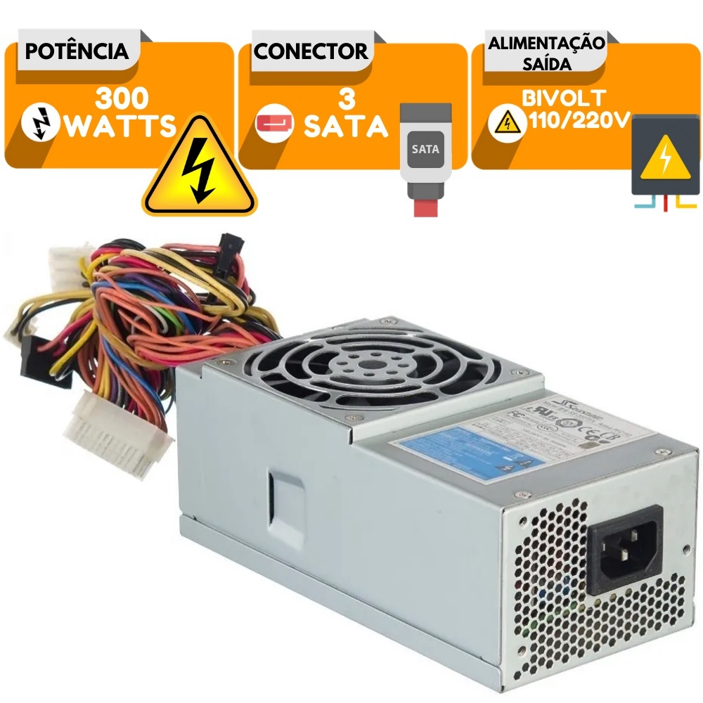 Fonte Atx Slim 300w Seasonic Para Pc Hp Dell Sata Bivolt 80 Plus Em