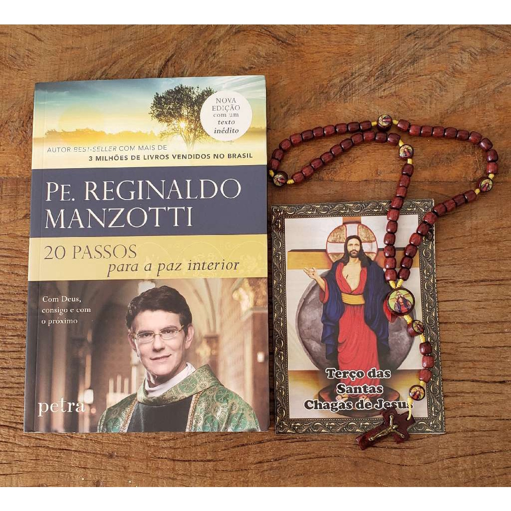 Super Kit Padre Reginaldo Manzotti Terço das Santas Chagas Madeira 42