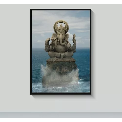 Quadro Deus Ganesha Em Meio As Ondas Do Mar Moldura E Acetato