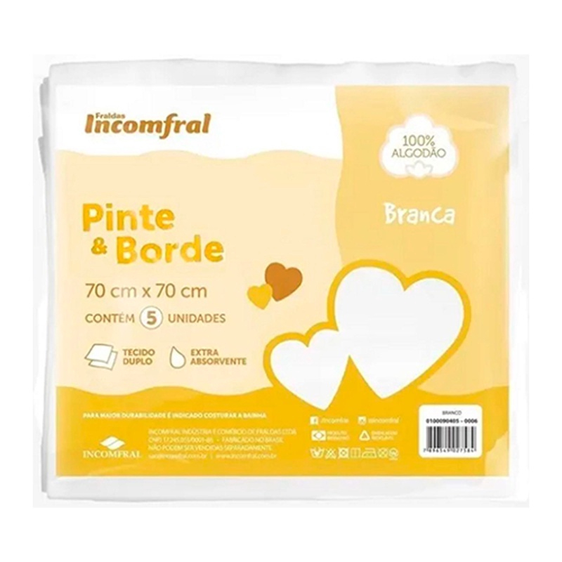 Fralda De Pano Pinte Borde Luxo Branca Incomfral Cm X Cm Pacote