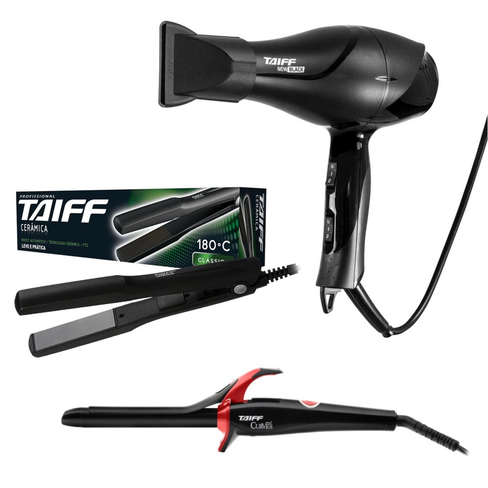 Kit Secador Taiff New Black W V Modelador Taiff Curves