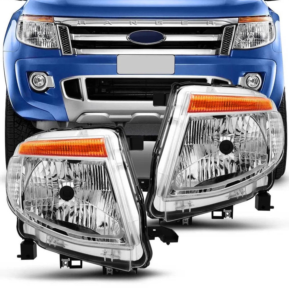 Farol Ford Ranger 2013 2014 2015 2016 Elétrico Máscara Cromada Foco