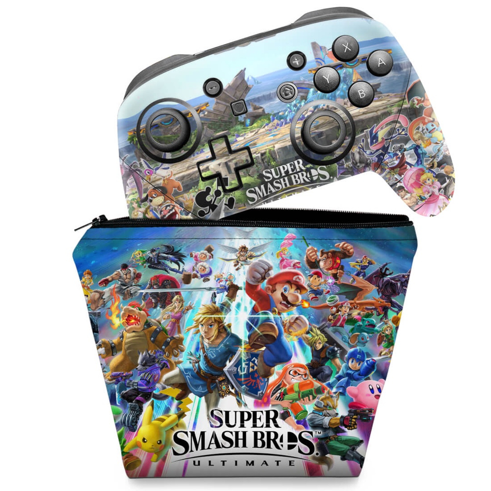 Capa Case E Skin Adesivo Nintendo Switch Pro Controle Super Smash