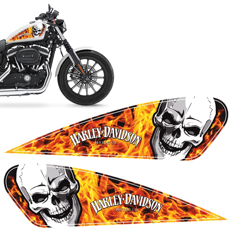 Adesivos Tanque Moto Harley Davidson Motor Co Caveira Chamas Submarino