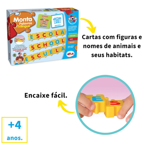 Brinquedo Jogo Educativo Infantil Monta Palavras Tril Ngue Elka Em