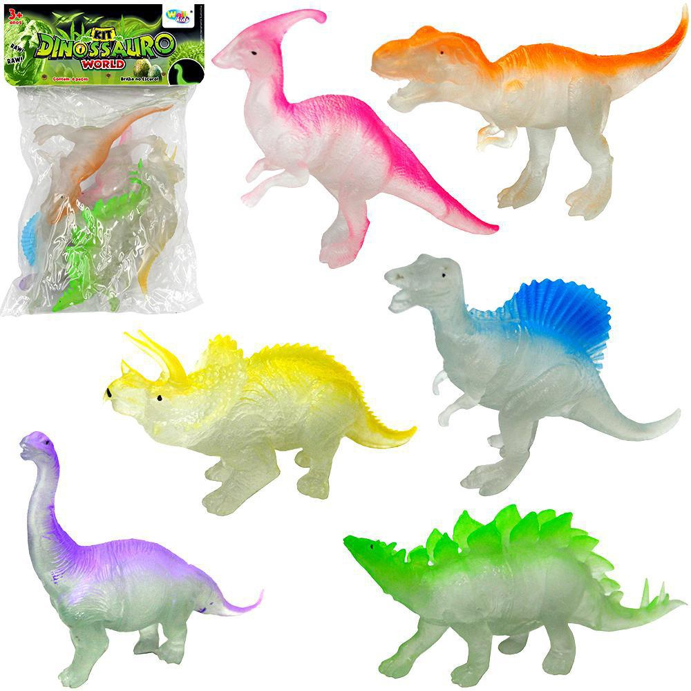 Kit Animal Dinossauro De Pvc World Brilha No Escuro 6 Peças Submarino