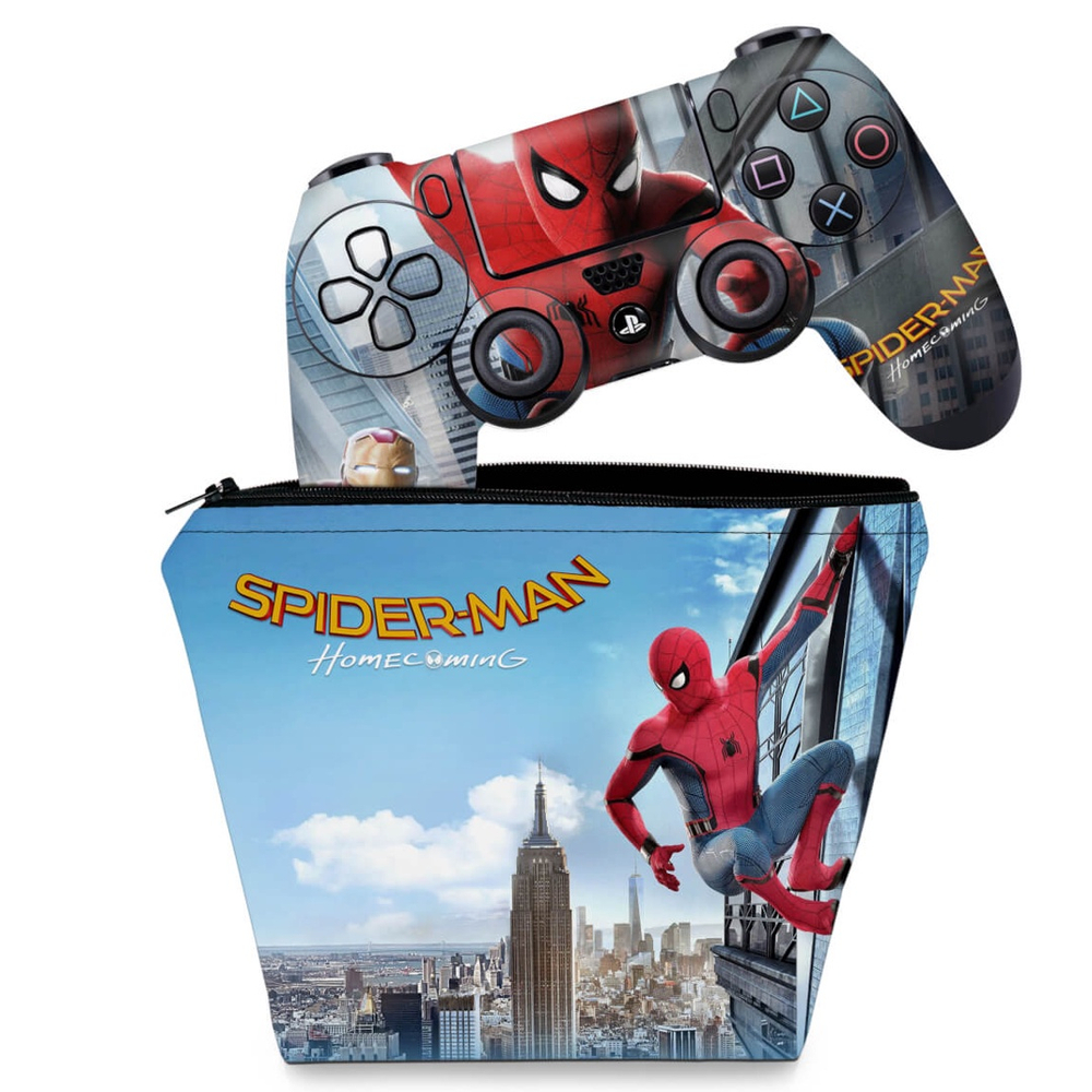 Capa Case E Adesivo Skin PS4 Controle Spiderman Homem Aranha