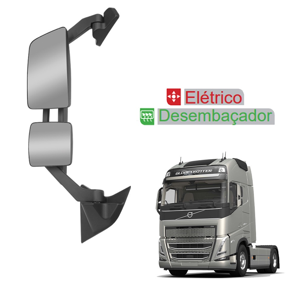 Conjunto Espelho Retrovisor Volvo fh 2015 a 2021 Elétrico le Submarino