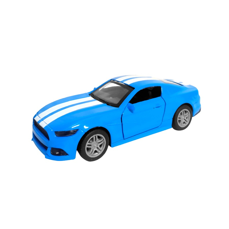 Brinquedo Infantil Carrinho Mustang Azul Miniatura De Ferro Abre Porta