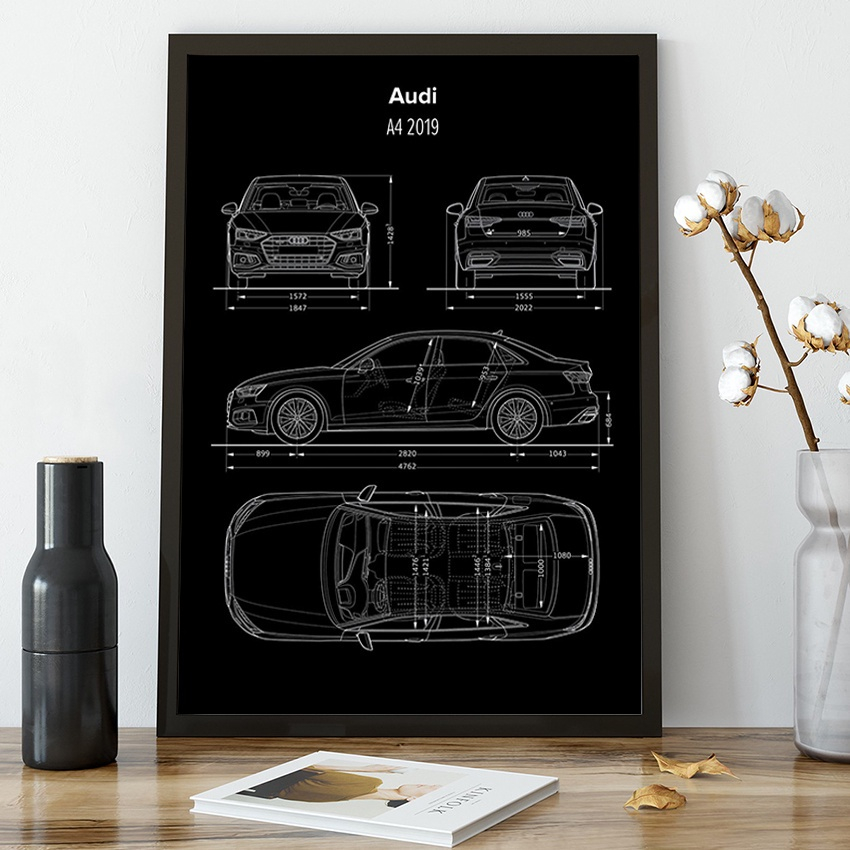 Quadro Decorativo Poster Audi A Desenho Carro Famoso Para Sala