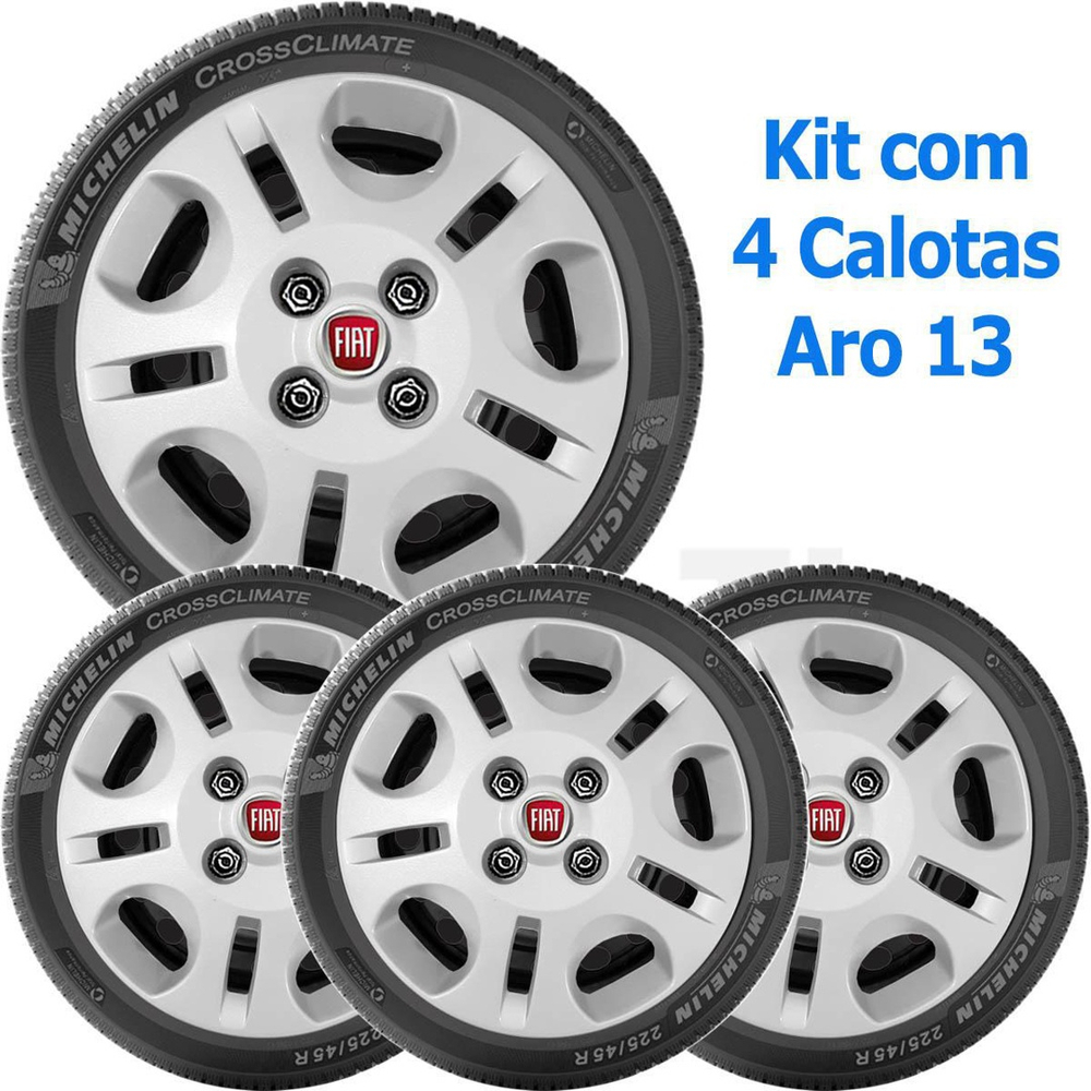 Kit 4 Calota Fiat Mille Palio Siena Uno Aro 13 Emblema 071Cb Submarino