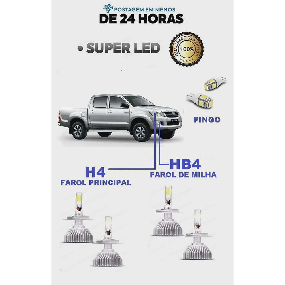 Kit Lampada Super Led Farol E Milha Hilux Srv Pickup