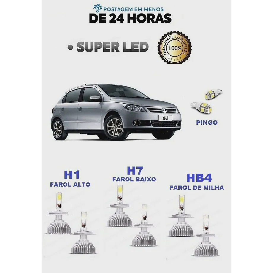 Kit Lampada Super Led Farol E Milha Gol Voyage Saveiro G