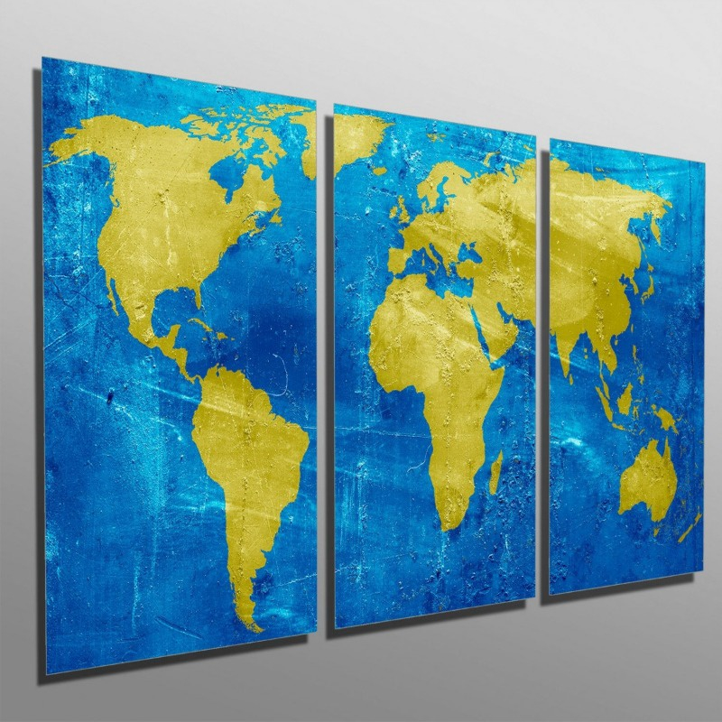 Quadros Decorativos Sala Quarto Mapa Mundi Azul No Shoptime