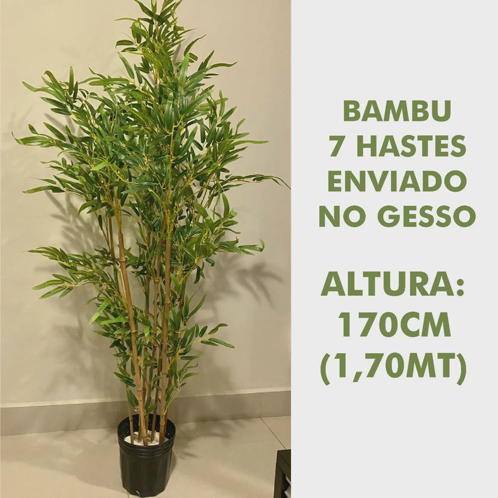 Árvore Artificial Bambu 7 Hastes 170cm Planta Permanente no Gesso em