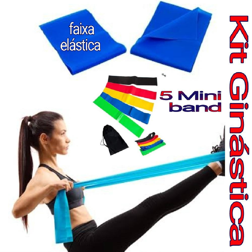 Kit Elástico 1 5m para Exercício e Mini Bands Faixas Elásticas 5