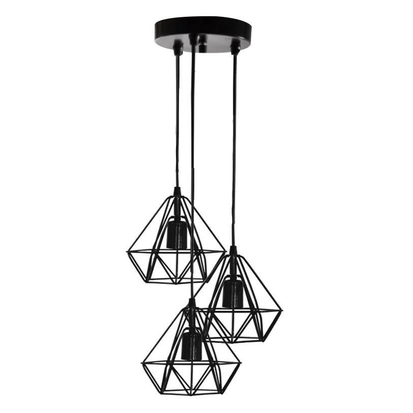 Lustre Pendente Aramado Triplo Mini Pirâmide Preto no Shoptime