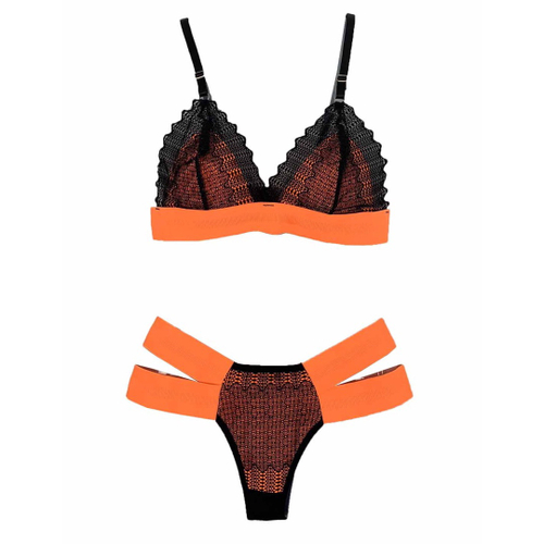 Conjunto Lingerie Sem Bojo Neon Tiras Strappy Em Renda Elastico