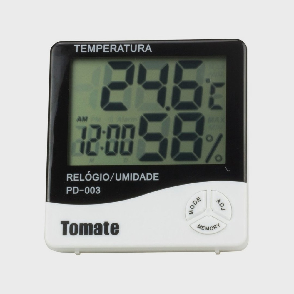 Termo Higrômetro Relógio Digital Medidor Umidade e Temperatura tomate