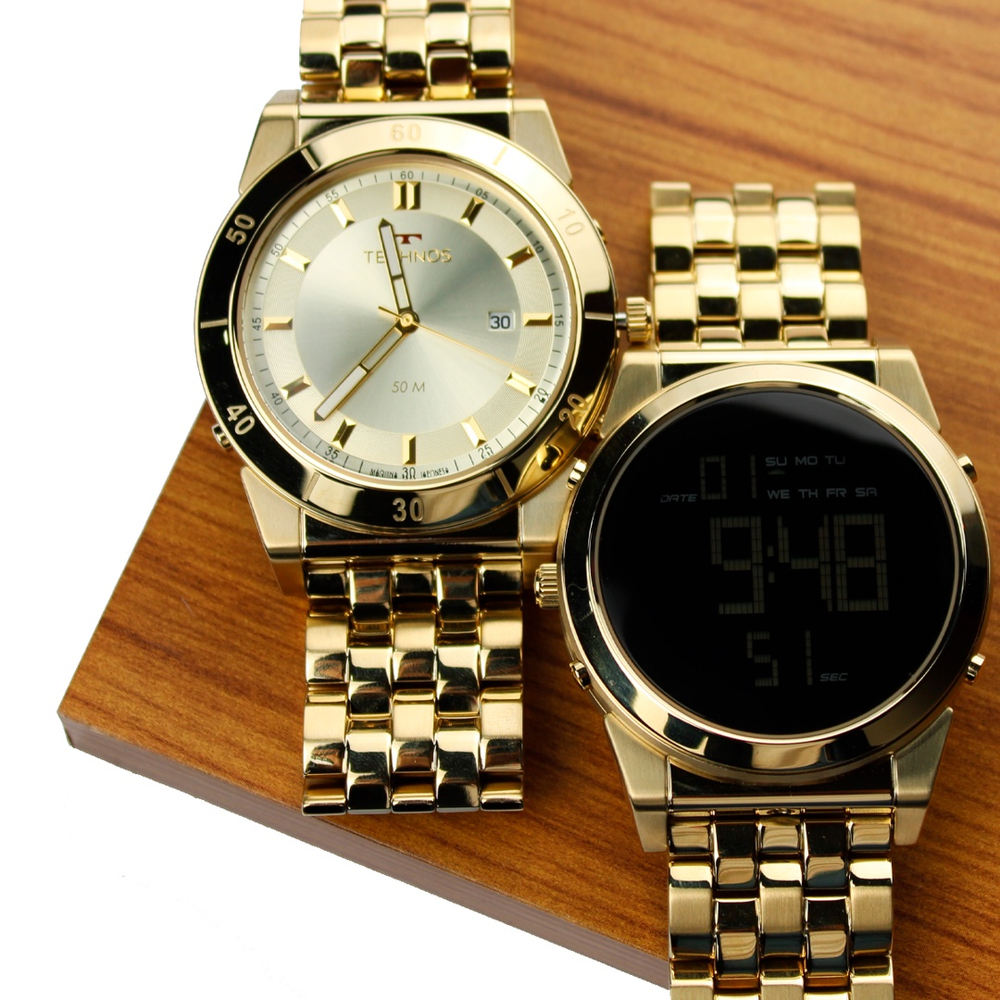 Rel Gio Masculino Technos Curvas Ana Digi Dourado S Cq X Submarino