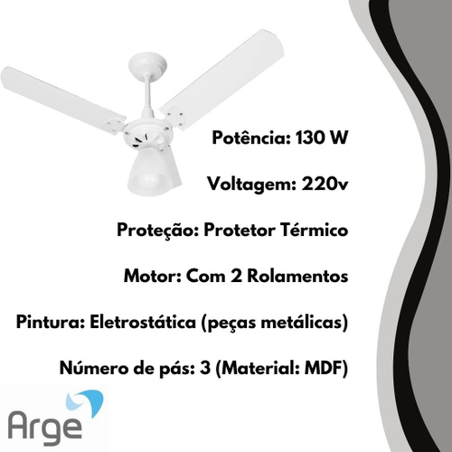 Ventilador De Teto Economic Ventus Branco Potente 130W 220v Arge