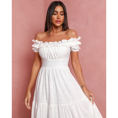 Vestido Dot Clothing Midi Laise Ombro A Ombro Branco Em Promo O Na