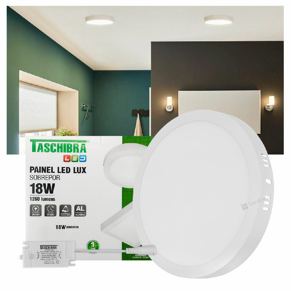 Painel LED Taschibra Lux 18W Redondo Sobrepor Submarino