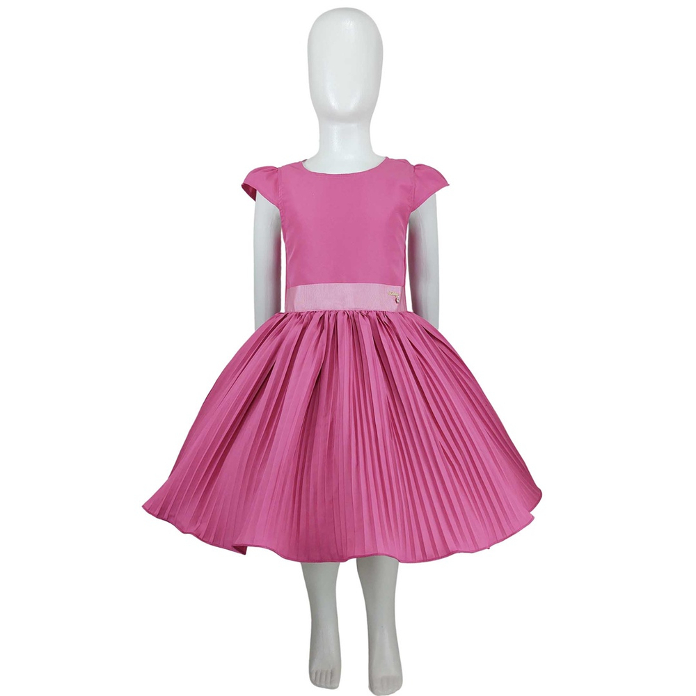 Vestido Infantil de Festa Pink Saia Plissada Roupa Menina em Promoção