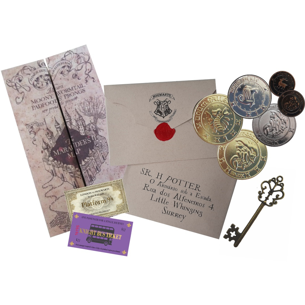 Kit Fantasia Carta De Aceita O Hogwarts Harry Potter Moedas Chave