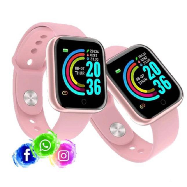 Kit Relogio Inteligente Smartwatch D Rosa Whatsapp Insta Em