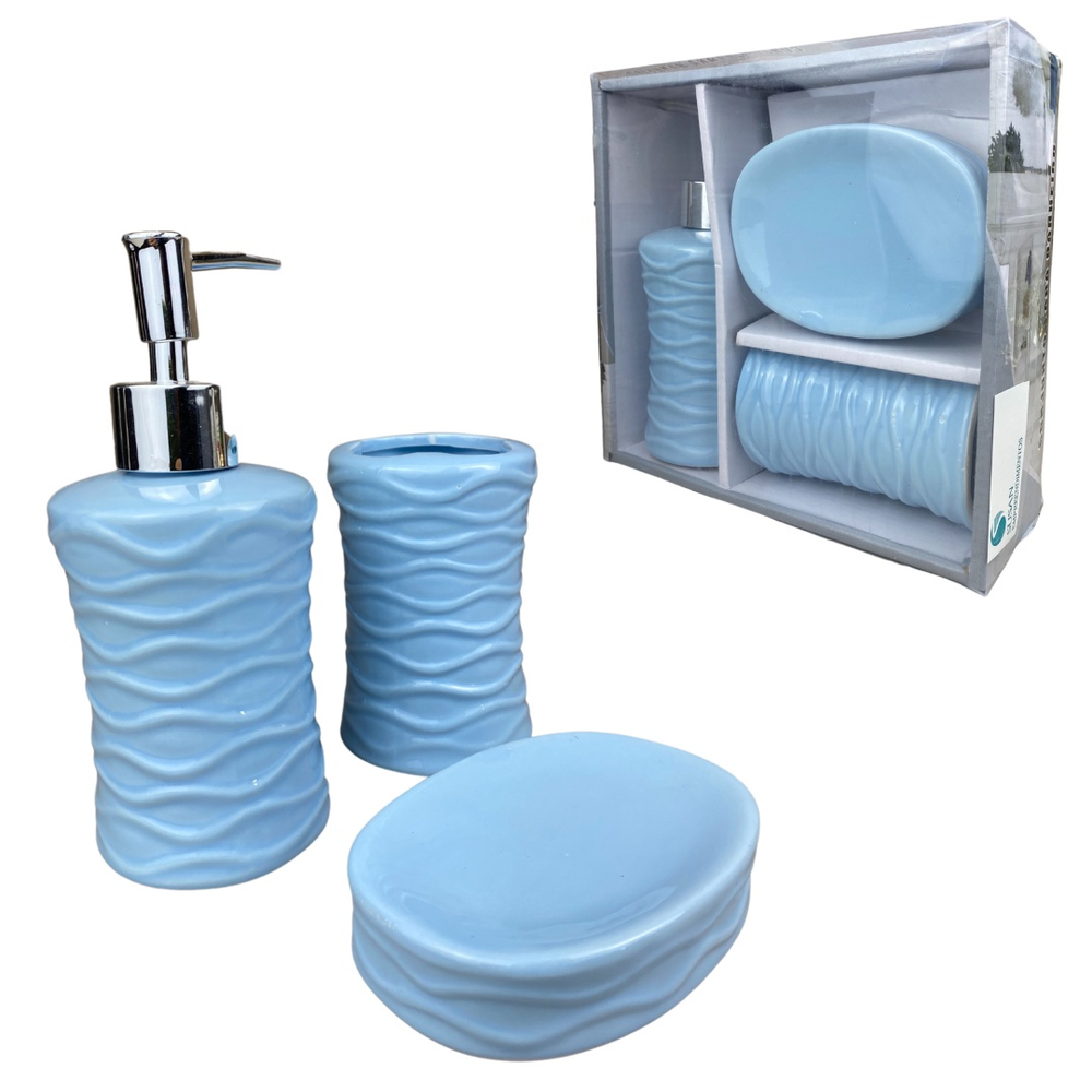 Kit Banheiro Lavabo Pe As Cer Mica Luxo Porta Sabonete Porcelana Azul