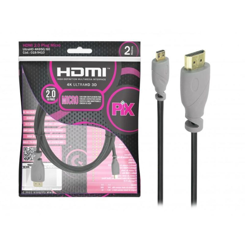 Cabo Micro Hdmi X Hdmi Ultra Hd K D Hdr Metros Pix No Shoptime