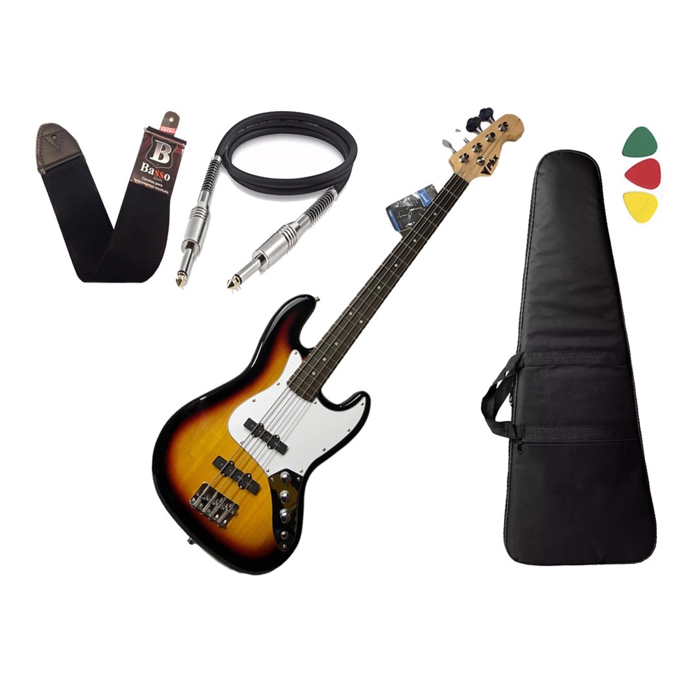 Baixo Phx Jb Jazz Bass Cordas Sunburst Capa Al A Cabo No Shoptime