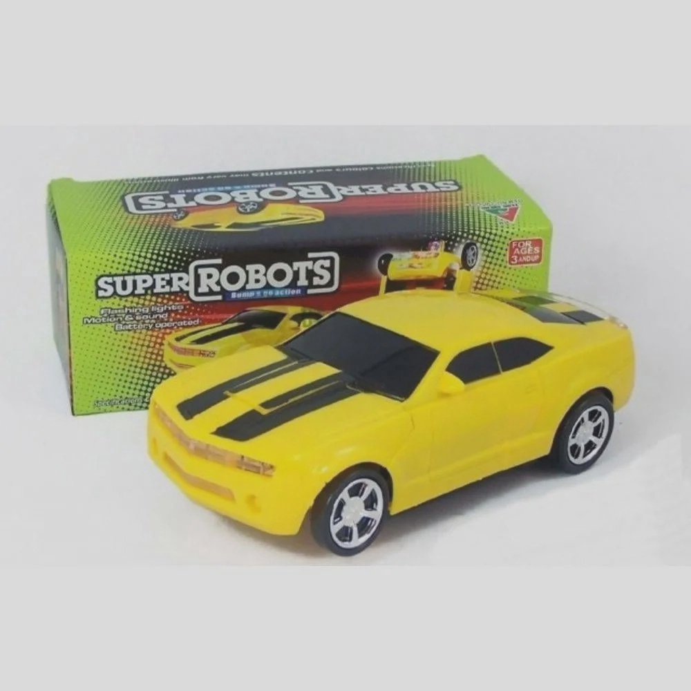 Carrinho Super Robots Camaro Amarelo Carro Vira Robô Emite Luz Som