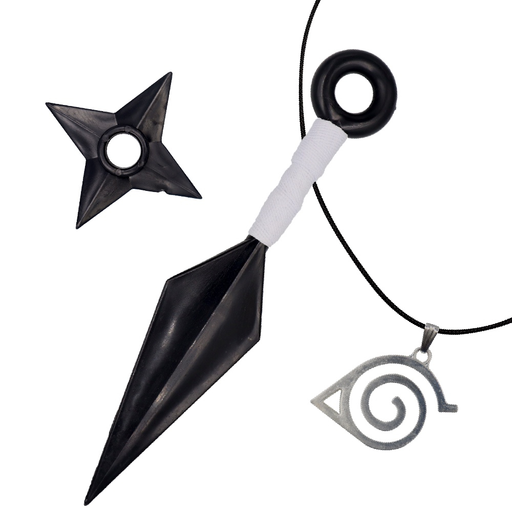 Combo Colar Do Naruto Anime Aldeia Kit Naruto Kunai Shuriken No