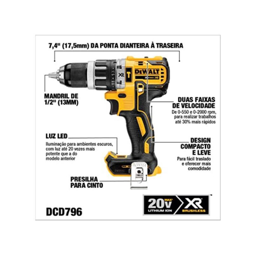 Parafusadeira E furade impacto 20V s bateria dewalt DCD996B em Promoção