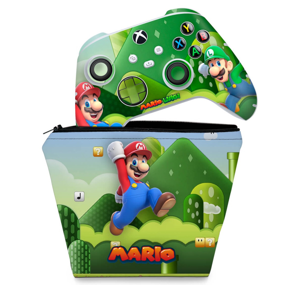 Capa Case E Skin Xbox Series S X Controle Adesivo Super Mario Em